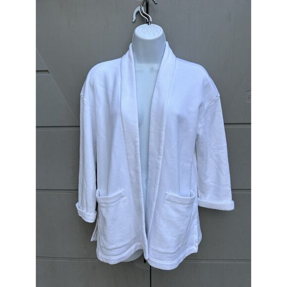 Eileen Fisher White Organic Cotton Open Front Pockets Boxy Jacket Cardigan XS - Picture 6 of 11
